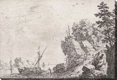 Картина Парусные корабли у скалистого берега