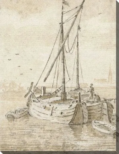 Картина Две баржи с несколькими гребными лодками