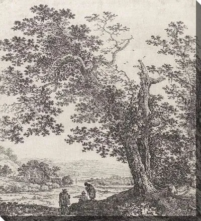 Картина Три фигуры в лесном речном пейзаже