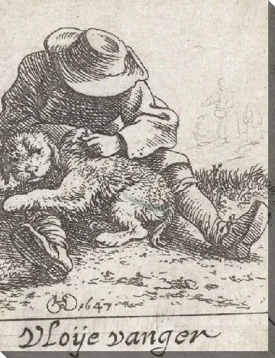 Картина Сидящий фермер, который блохит свою собаку