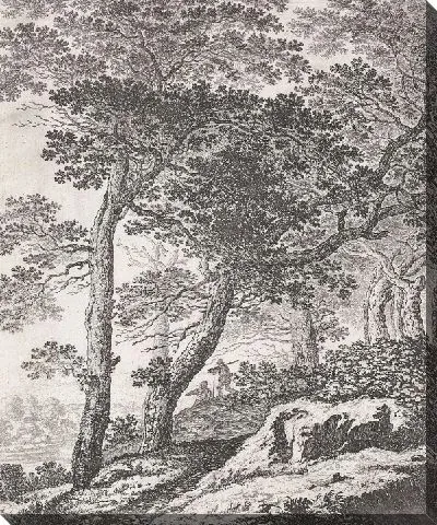 Картина Холмистый пейзаж с охотниками