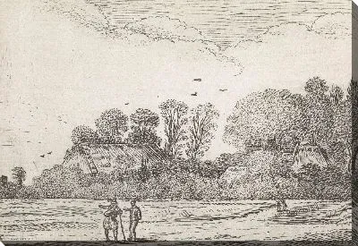 Картина Поле с двумя фермами и деревьями на заднем плане