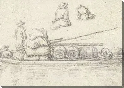 Картина Двое мужчин на барже с сумками и бочками