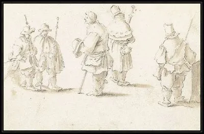 Пять стоящих мужчин (паломники?)