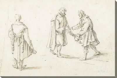 Картина Стоящий мужчина и двое мужчин приветствуют друг друга