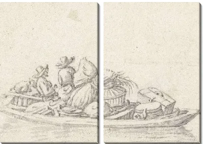 Картина Двое мужчин в барже с предметами домашнего обихода