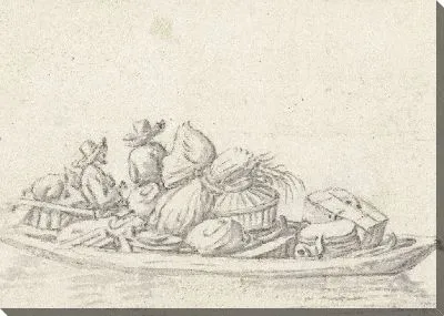 Картина Двое мужчин в барже с предметами домашнего обихода