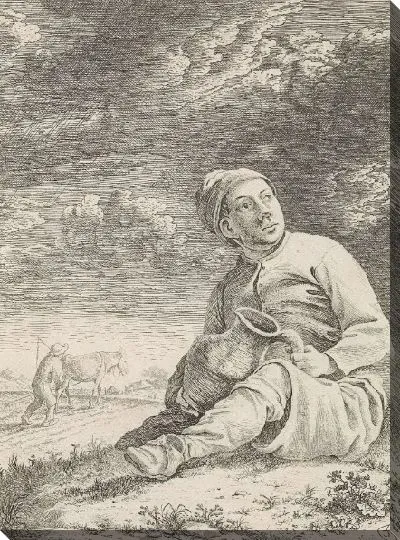 Картина Сидящий фермер с кувшином