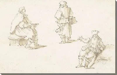 Картина Двое сидящих мужчин и стоящий мужчина