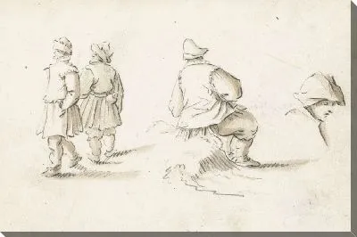 Картина Двое стоящих мужчин, сидячий человек и голова учатся