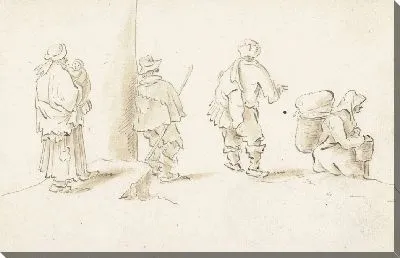 Картина Мать с ребенком, двое мужчин и женщина на рынке