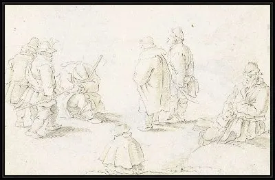 Семеро мужчин стоят, сидят и гуляют