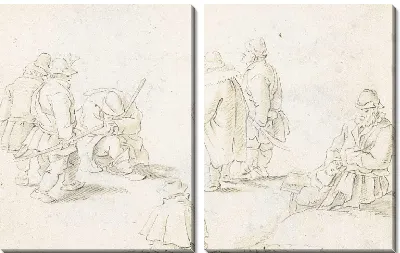 Семеро мужчин стоят, сидят и гуляют