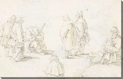 Семеро мужчин стоят, сидят и гуляют