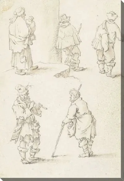 Картина Женщина с ребенком, постоянным флейтистом и тремя стоящими мужчинами