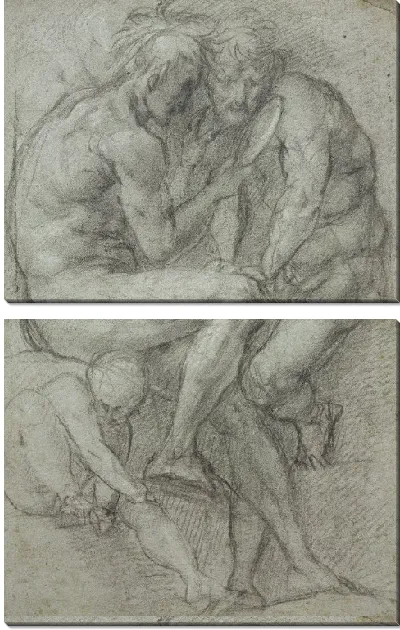 Картина Этюды обнаженных (двое мужчин сидят, смотрят в зеркало и сидят мальчики)