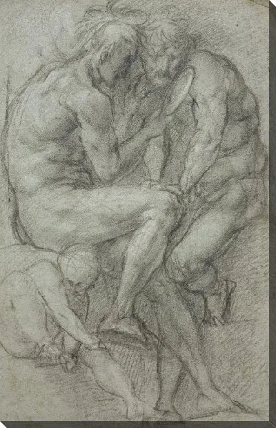 Картина Этюды обнаженных (двое мужчин сидят, смотрят в зеркало и сидят мальчики)