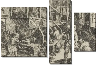 Картина Новые изобретения современности [Нова Реперта], Изобретение полировки брони, табличка 17