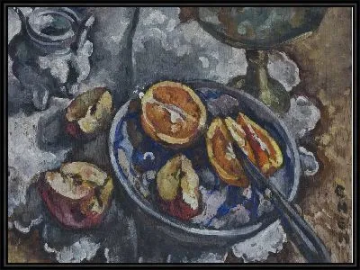 Картина Натюрморт с разрезанным яблоком и апельсином