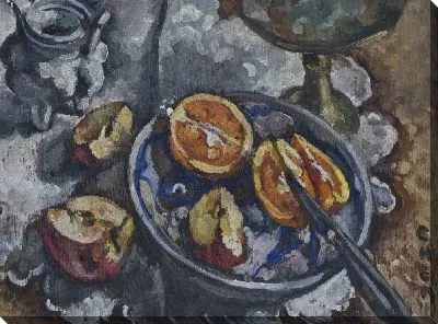 Картина Натюрморт с разрезанным яблоком и апельсином