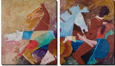 Картина Женщина и четыре лошади