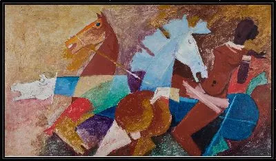 Картина Женщина и четыре лошади