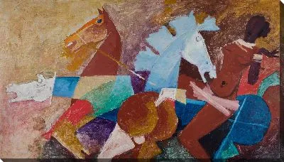 Картина Женщина и четыре лошади