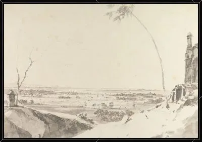 Гробница и отдаленный вид на холмы Раджмахал