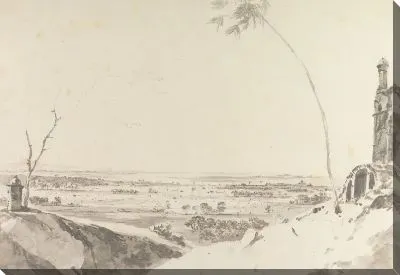 Гробница и отдаленный вид на холмы Раджмахал