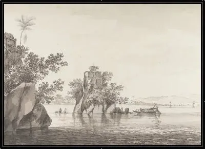 Картина Вид на уединенную скалу в реке Ганг в Джангере