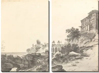 Вид на руины части дворца и мечети в Футти Бедный Сикри [Фатехпур Сикри]