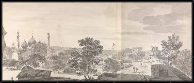 Картина Вид на мечеть и небольшие хижины возле крепости-стены