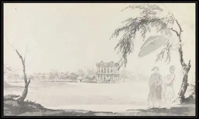 Вид на дом Уоррена Гастингса в Алипуре и две фигуры на переднем плане