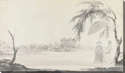 Вид на дом Уоррена Гастингса в Алипуре и две фигуры на переднем плане