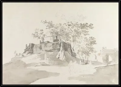 Картина Индийская гробница с фигурами на переднем плане и воротами на расстоянии