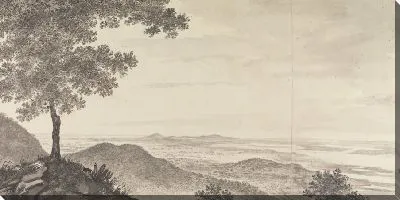 Картина Панорамный пейзаж с деревом на переднем плане слева