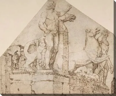 Картина Диоскуры на Монте Кавалло; verso: изучение винтовой лестницы