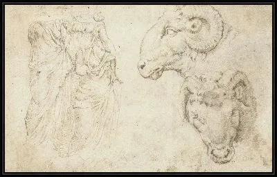 Три статуи и два исследования головы барана на подсвечнике