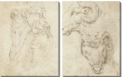 Три статуи и два исследования головы барана на подсвечнике