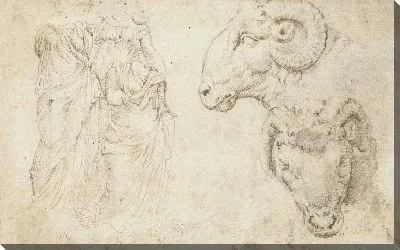 Три статуи и два исследования головы барана на подсвечнике