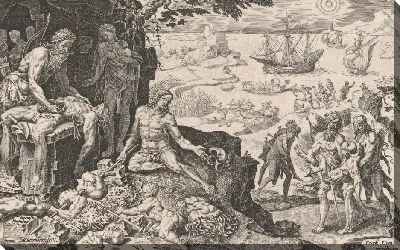 Картина Имперские войска, приносящие цивилизацию индейцам, из Побед императора Карла, плита 6