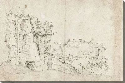 Картина Неопознанные руины в Риме; на заднем плане часть римской городской стены