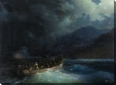 Картина Героиня Боболина с охотниками прорывается под градом выстрелов на катере сквозь турецкий флот, блокировавший Навили в 1827 году