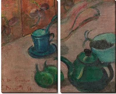 Натюрморт с чайником, чашкой и фруктами 