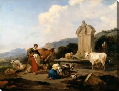 Картина Римский фонтан со скотом и фигурами 