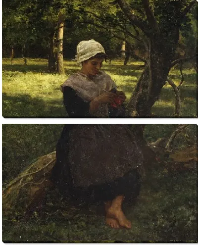 Картина Приятная девушка шьёт