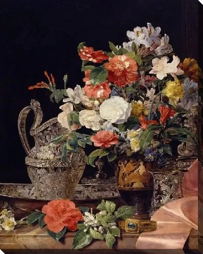 Картина Букет с серебряными сосудами и антикварной вазой