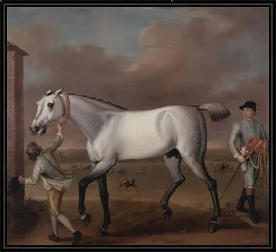 Серая скаковая лошадь герцога Гамильтона "победоносная" в Ньюмаркете