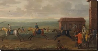 Картина Лорд Портмор наблюдает за скаковыми лошадьми во время учений на Ньюмаркет хит