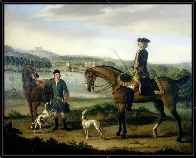 Картина Портрет Коплстоуна Уорра Бэмпфилда (1720-96) перед Хестеркомб-Хаусом со своим егерем около 1740 года